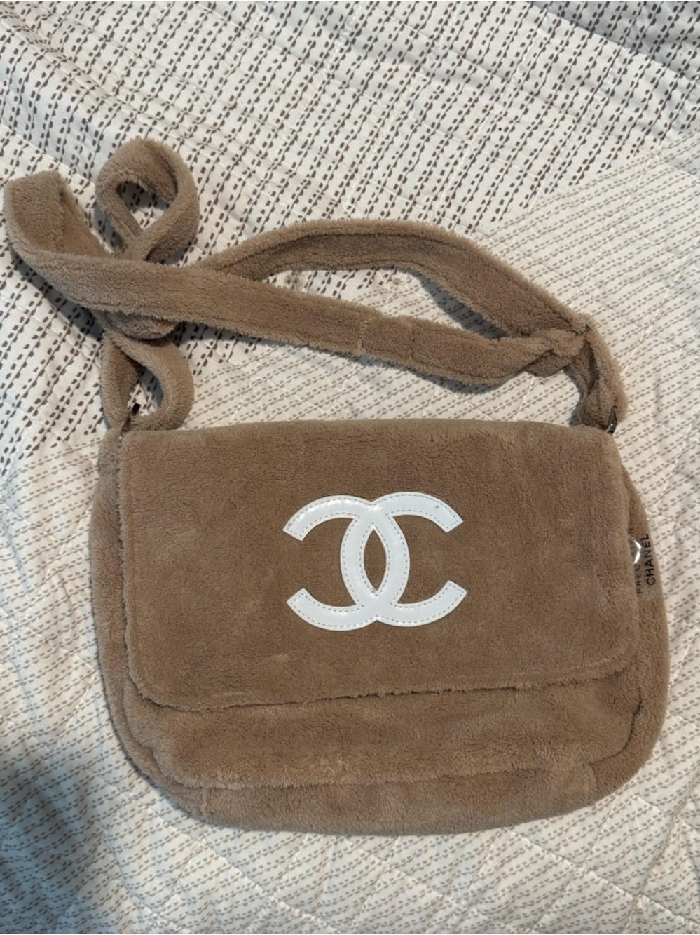 Preloved GWP Chanel Precision Crossbody Bag  Tan and White CC